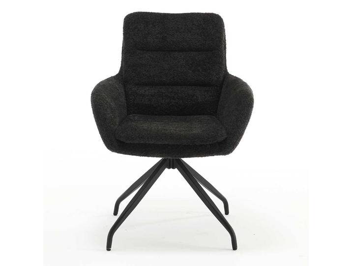 Esstisch Polsterstühle in Anthrazit und Schwarz Boucle und Metall (2er Set) von Massivio