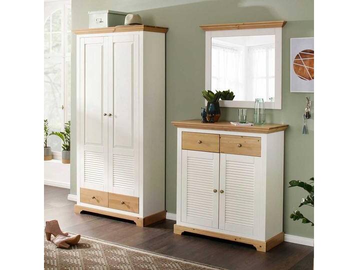 Garderobenset Flur in Weiß und Kiefer Honigfarben Landhausstil (dreiteilig) von Massivio