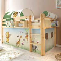 Halbhohes Kinderbett im Zootier Design Tunnel und Vorhang von Massivio