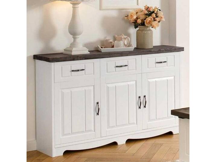 Kiefersideboard in Weiß & Grau drei Türen von Massivio