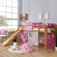 Kinderbett aus Buche Massivholz Webstoff in Pink und Rosa von Massivio