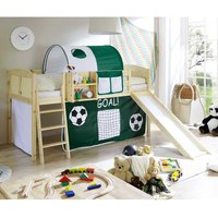 Kinderbett mit Fußball Motiv Kieferfarben Weiß und dunkel Grün von Massivio