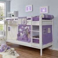 Kinderetagenbett in Weiß Lila und Beige Buche Massivholz und Webstoff von Massivio