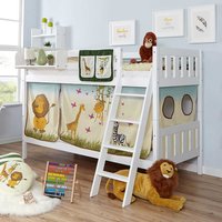 Kinderstockbett mit Vorhang im Zootier Design Buche Massivholz in Weiß von Massivio
