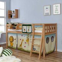 Kinderzimmer Bett in Buchefarben und Bunt Massivholz und Webstoff von Massivio