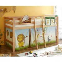 Kinderzimmer Bett mit Vorhang im Zootier Design Buche Massivholz von Massivio