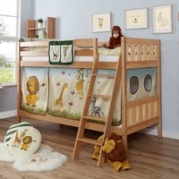 Kinderzimmer Stockbett aus Buche Massivholz Vorhang im Zootier Design von Massivio