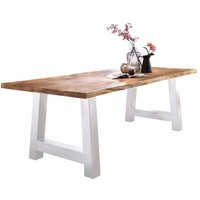 Loft Design Tisch aus Eiche Massivholz und Metall natürlicher Baumkante von Massivio
