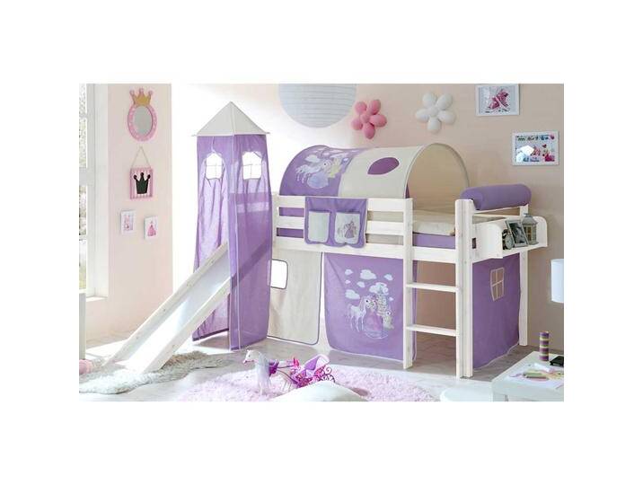 Mädchen Halbhochbett in Weiß Kiefer massiv Prinzessin Design Mädchen Halbhochbett in Weiß Kiefer massiv Prinzessin Design von Massivio