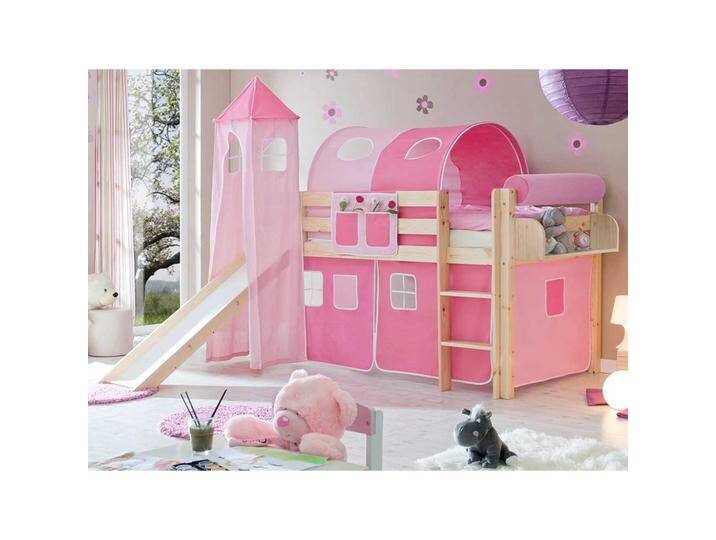 Mädchen Rutschbett in Weiß Kiefer massiv Turm und Tunnel in Rosa Pink von Massivio