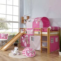 Mädchenhochbett in Buchefarben Pink und Rosa Rutsche von Massivio