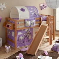 Massivholz Kinderbett im Prinzessin Design Rutsche und Vorhang in Lila von Massivio