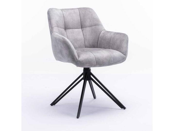 Polsterstuhl Set modern in Grau und Schwarz drehbarem Gestell aus Metall (2er Set) von Massivio