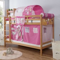 Prinzessin Etagenhochbett aus Buche Massivholz Webstoff in Pink und Rosa von Massivio