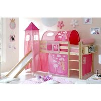 Prinzessin Kinderbett aus Kiefer Massivholz Rutsche und Turm in Pink von Massivio