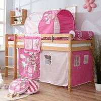 Prinzessinnen Bett aus Buche Massivholz Webstoff in Rosa und Pink von Massivio