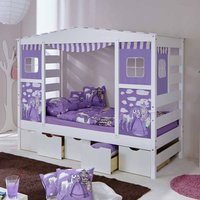 Schubladen Kinderbett in Prinzessin Design Weiß Lila von Massivio
