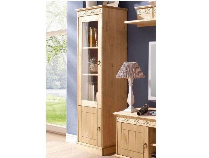 Stauraumvitrine Wohnzimmerschrank aus Kiefer Massivholz mit Glastür von Massivio