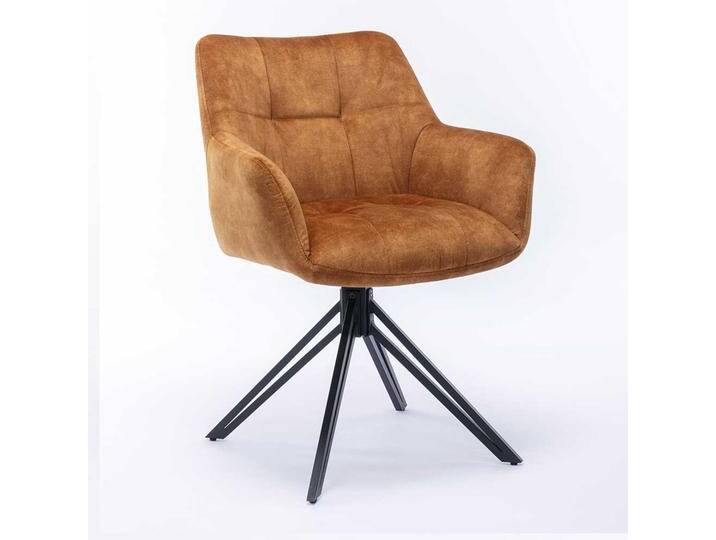 Velours Polsterstuhl Esszimmer in Ocker Gelb Gestell aus Metall (2er Set) von Massivio