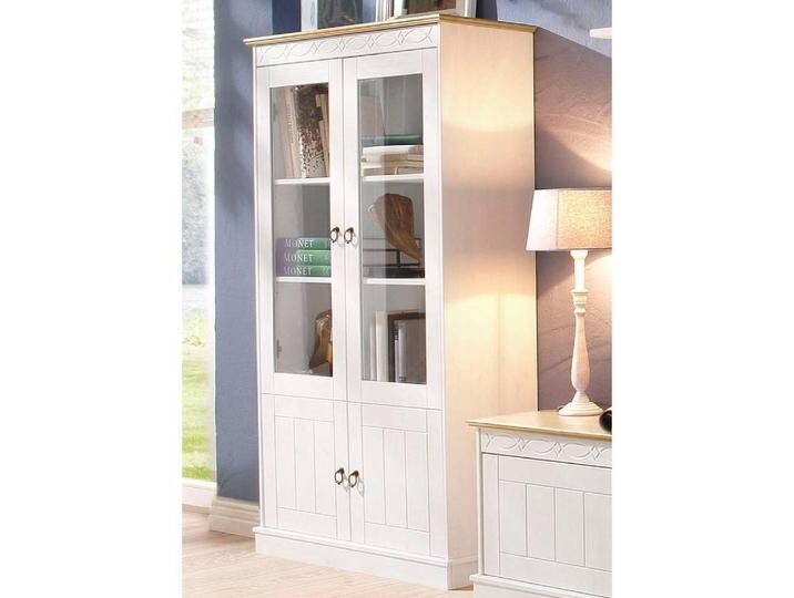 Vitrinenschrank Standvitrine in Weiß aus Kiefer Massivholz von Massivio