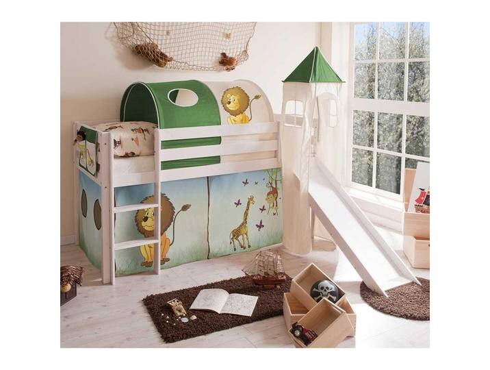 Zootier Design Kinderbett in Weiß Kiefer massiv Rutsche und Tunnel Zootier Design Kinderbett in Weiß Kiefer massiv Rutsche und Tunnel von Massivio