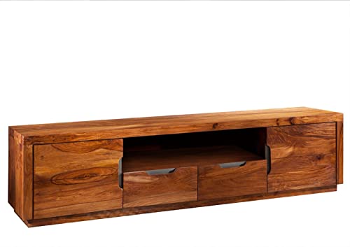 Massivmoebel24.de | Duke - massives TV-Board - lackiert | Sheesham-Holz - Palisander | walnuss | 200x45x50 | 2 Schubladen - 2 Türen - 1 offenes Fach | Lowboard von Massivmoebel24.de