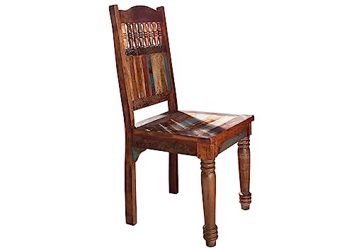 Massivmoebel24.de | Fable Stuhl aus Massivholz #05 | aus Altholz - Mehrfarbig lackiert | 45x45x103 cm | mit Rückenlehne | Holzstuhl Esszimmerstuhl Essstuhl | 1 Stück von Massivmoebel24.de
