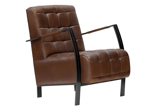 Massivmoebel24.de | Iron Label - Sessel aus Echtleder | Büffelleder | braun | 64x76x83 | Armlehnen und Beine aus Metall | Relaxsessel Fernsehsessel Loungesessel von Massivmoebel24.de