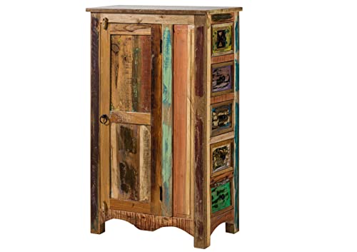MASSIVMOEBEL24.DE Nature of Spirit Kommode 70x40x120 Indisches Altholz, Farbe:Mehrfarbig lackiert, Größe:70x40x120 cm (BxTxH) von MASSIVMOEBEL24.DE