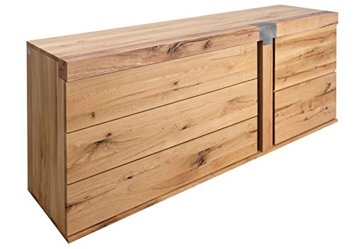 MASSIVMOEBEL24.DE | New Amsterdam massives Sideboard - Natur geölt | Wildeiche + Zerreiche | 1 Tür - 3 Schubladen | Soft-Close-Technik | 180x45x75 | Kommode Tv-Sideboard Wohnzimmer-Schrank von MASSIVMOEBEL24.DE