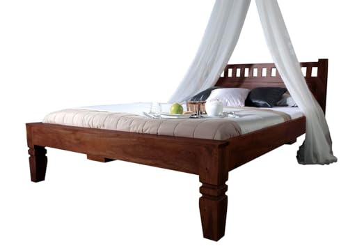 Massivmoebel24.de | Oxford massives Bett #229 - Dunkelbraun lackiert | aus Akazien-Holz | mit Kopfteil | 160x200cm | Kolonialstil | Massivholzbett Doppelbett von Massivmoebel24.de
