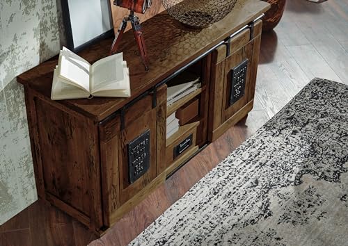 MASSIVMOEBEL24.DE | Railway massives Sideboard - braun geölt | Mangoholz | 2 Türen - 1 Schublade | 128x45x70 | Used-Look | Kommode Tv-Sideboard Wohnzimmer-Schrank von MASSIVMOEBEL24.DE