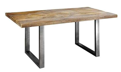 Massivmoebel24.de | Railway Baumtisch aus Massivholz rechteckig #108 - Natur lackiert | aus Mangoholz | + U-Beine aus Metall | 160x90cm | Massivholztisch Baumkantentisch Esstisch von Massivmoebel24.de