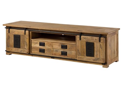 MASSIVMOEBEL24.DE Railway TV-Board 180x55x50 Mango Größen, Farbe:Natur lackiert, Größe:200x55x55 cm (BxTxH) von MASSIVMOEBEL24.DE