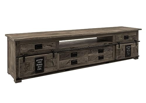 MASSIVMOEBEL24.DE Railway TV-Board 240x50x60 Mango, Farbe:grau lackiert, Größe:240x50x60 cm (BxTxH) von MASSIVMOEBEL24.DE