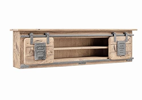 MASSIVMOEBEL24.DE Railway Wandregal 130x25x35 Mango mit 2-türig Zwischenboden, Farbe:beige lackiert, Größe:130x25x35 cm (BxTxH) von MASSIVMOEBEL24.DE
