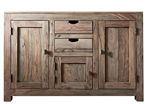 Massivmoebel24.de Sideboard Nature Grey, Kommode aus Massivholz Sheesham geölt, Holzkommode mit Schubladen und Türen von Massivmoebel24.de