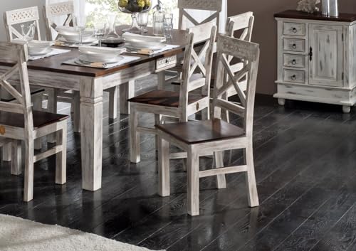 Massivmoebel24.de Stuhl Mango/Akazie 45x45x100 weiß gewachst Castle-ANTIK #21, 2er Set von MASSIVMOEBEL24.DE