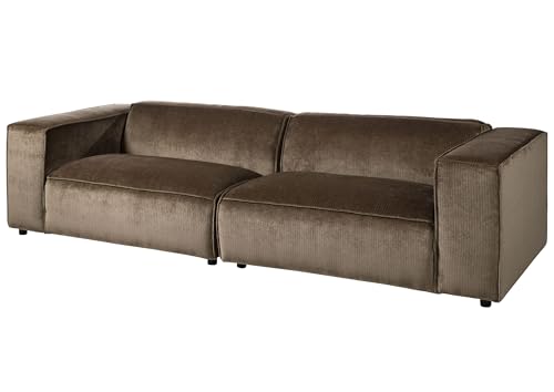 Massivmoebel24.de | Valencia Cord Sofa 3-Sitzer aus Polyester | in Taupe - 100% Polyester | 286x103x69 cm | Retro Stil | Couch Polstercouch rechteckig von Massivmoebel24.de