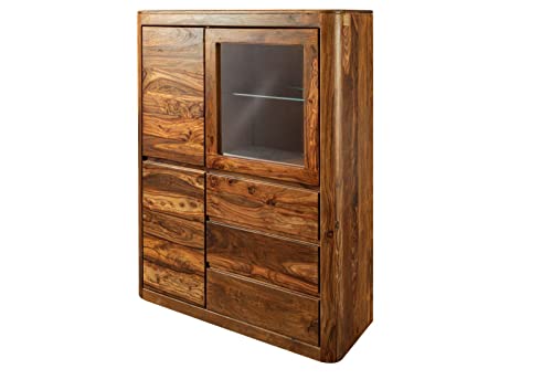 MASSIVMOEBEL24.DE Toronto Vitrine Sheesham/Palisander - Verschiedene Größen und Farben, Farbe:Dunkelbraun gewachst, Größe:109x40x145 cm (BxTxH) von MASSIVMOEBEL24.DE