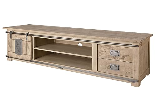 TV-Board Fernseher Lowboard 180cm 1 Tür 2 Schubladen Mango Holz massiv geweißt von Massivmoebel24.de