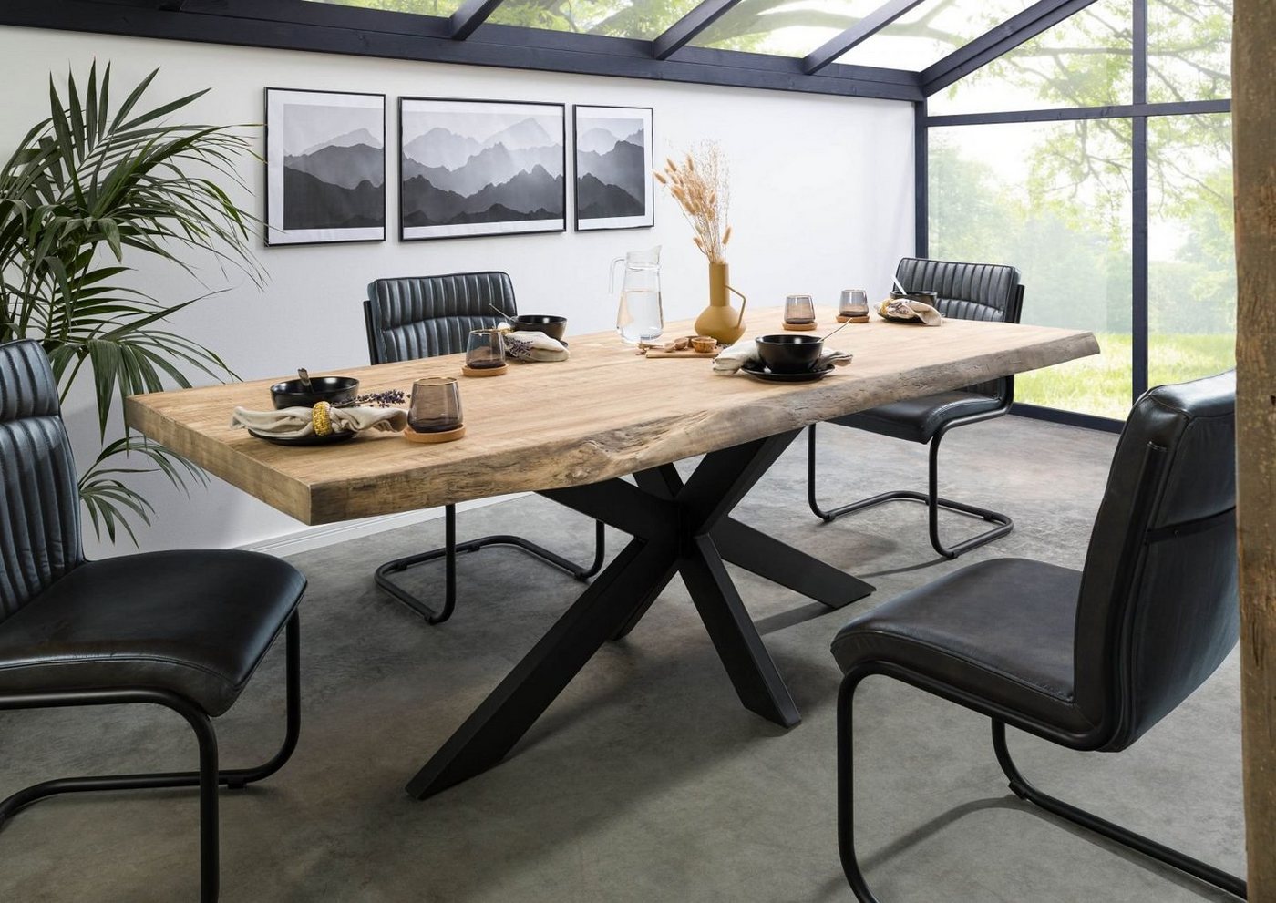 Baumkantentisch FREEFORM (180x90x77 Mango, Esstisch Esszimmertisch Küchentisch aus Echtholz massiv), Echte Baumkante, Natürliche Risse und Unebenheiten von Massivmoebel24