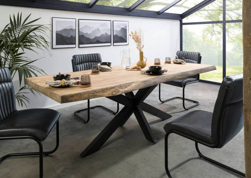 Baumkantentisch FREEFORM (180x90x77 Mango, Esstisch Esszimmertisch Küchentisch aus Echtholz massiv), Echte Baumkante, Natürliche Risse und Unebenheiten von Massivmoebel24