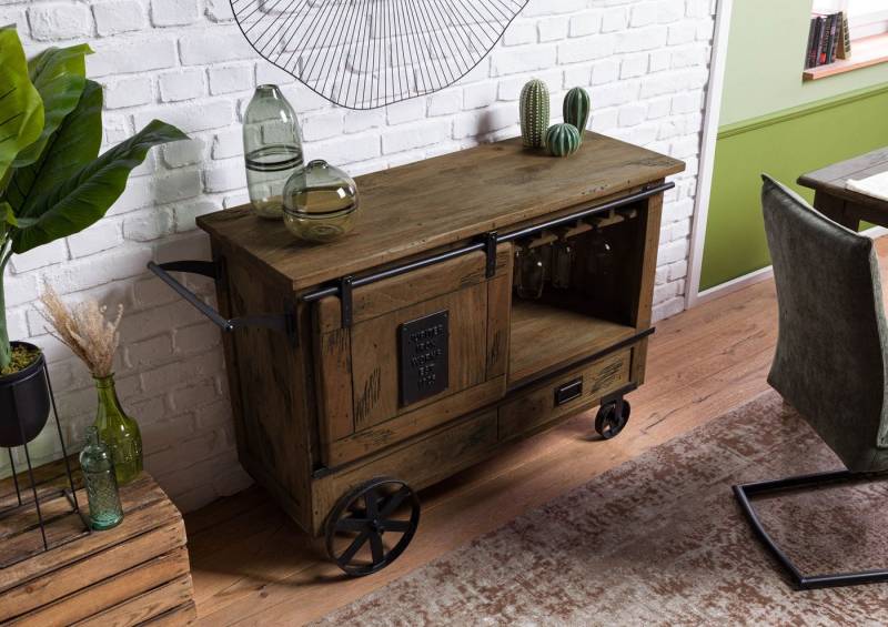 Massivmoebel24 Bartisch RAILWAY (Serviertisch Mango 120x45x85 braun lackiert RAILWAY #497), Serviertisch Mango 120x45x85 braun lackiert RAILWAY #497 von Massivmoebel24