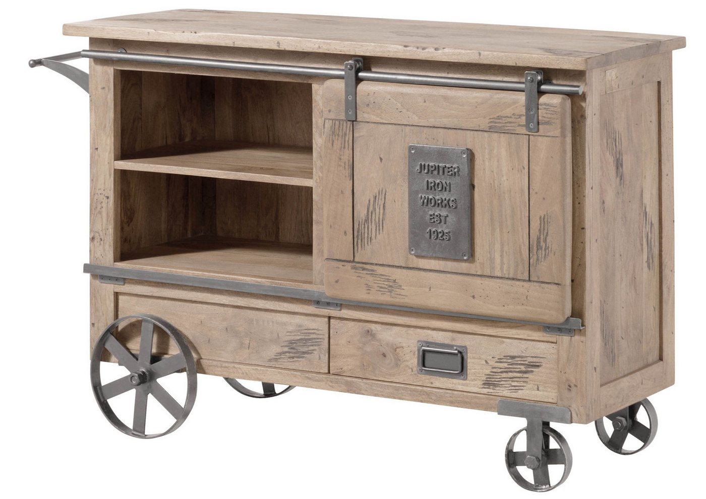 Massivmoebel24 Bartisch RAILWAY (Serviertisch Mango 120x45x85 whitewash lackiert RAILWAY #397), Serviertisch Mango 120x45x85 whitewash lackiert RAILWAY #397 von Massivmoebel24