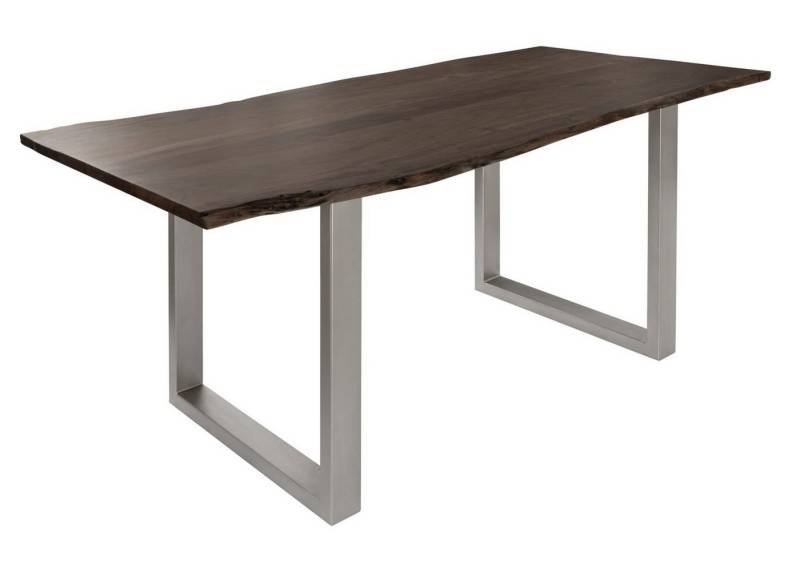 Massivmoebel24 Baumkantentisch FREEFORM (Baumtisch Akazie 140x90x76 grau Beine silber matt FREEFORM 3), Baumtisch Akazie 140x90x76 grau Beine silber matt FREEFORM 3 von Massivmoebel24