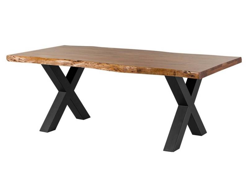 Massivmoebel24 Baumkantentisch FREEFORM (Baumtisch Akazie 180x90x77 Akazie natur / X-Beine anthrazit FREEFORM 5) von Massivmoebel24