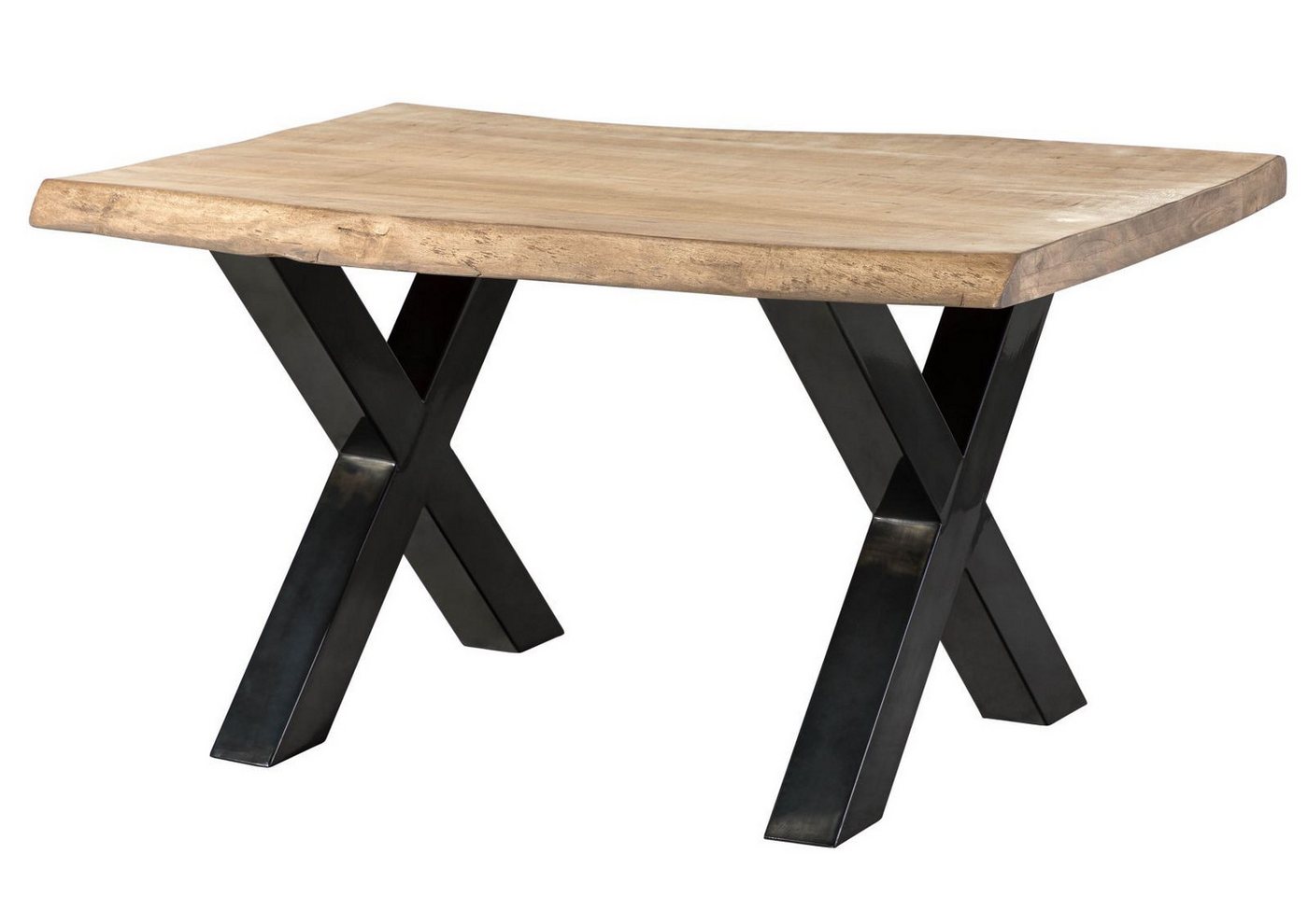 Massivmoebel24 Baumkantentisch FREEFORM (Massivholz, Massivholztisch), Baumtisch Mango 140x90x77 beige / X-Beine anthrazit FREEFORM 5 von Massivmoebel24