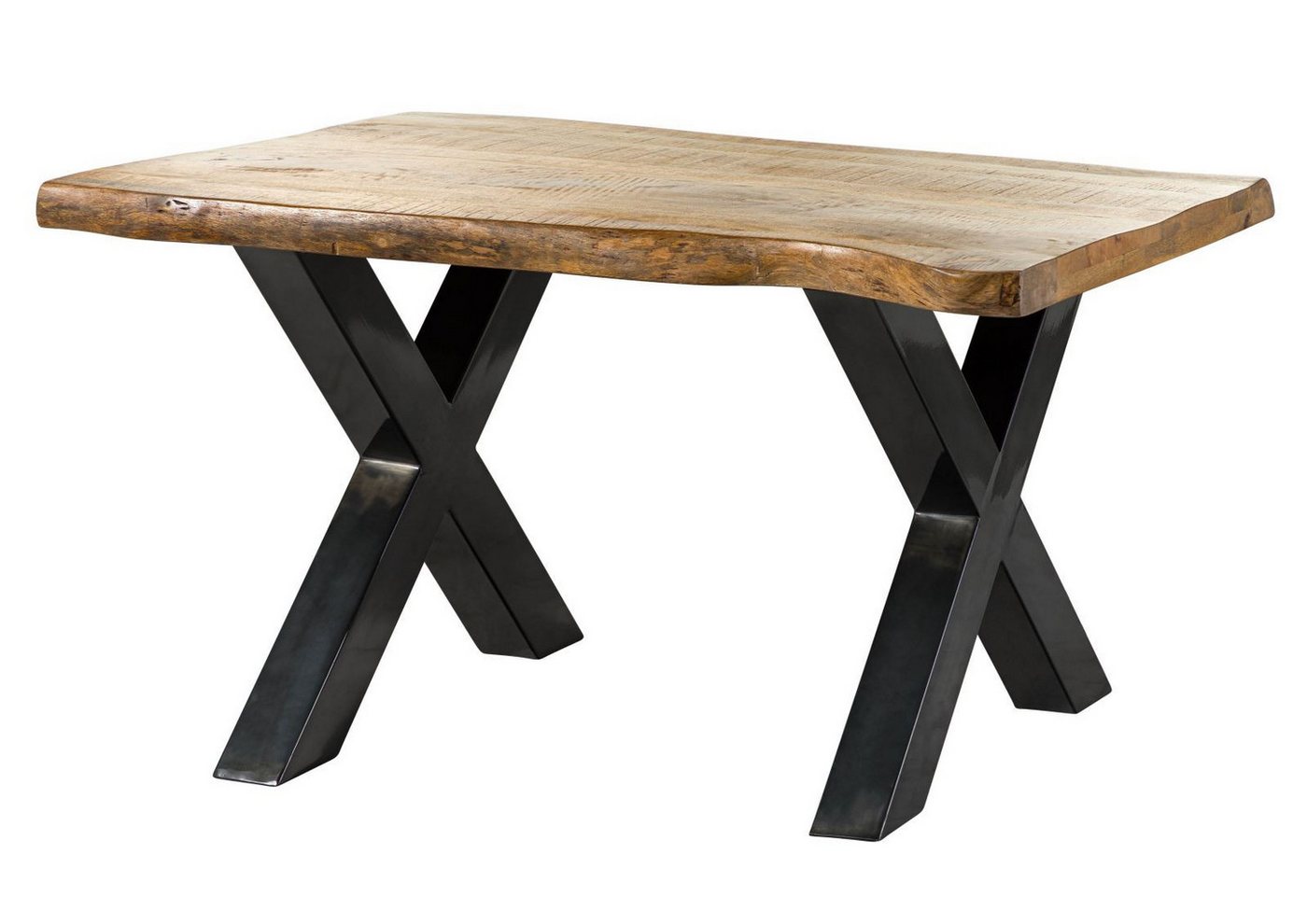 Massivmoebel24 Baumkantentisch FREEFORM (Massivholz, Massivholztisch), Baumtisch Mango 140x90x77 natur / X-Beine anthrazit FREEFORM 5 von Massivmoebel24