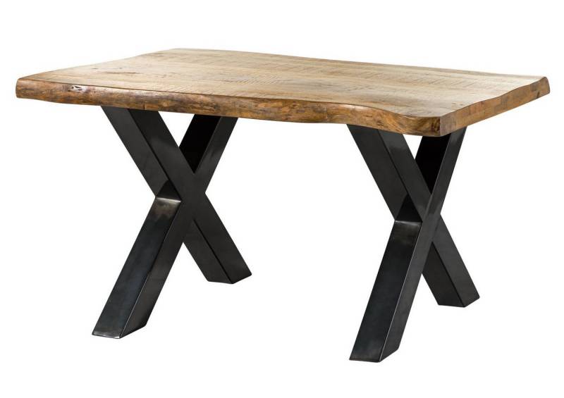 Massivmoebel24 Baumkantentisch FREEFORM (Massivholz, Massivholztisch), Baumtisch Mango 140x90x77 natur / X-Beine anthrazit FREEFORM 5 von Massivmoebel24
